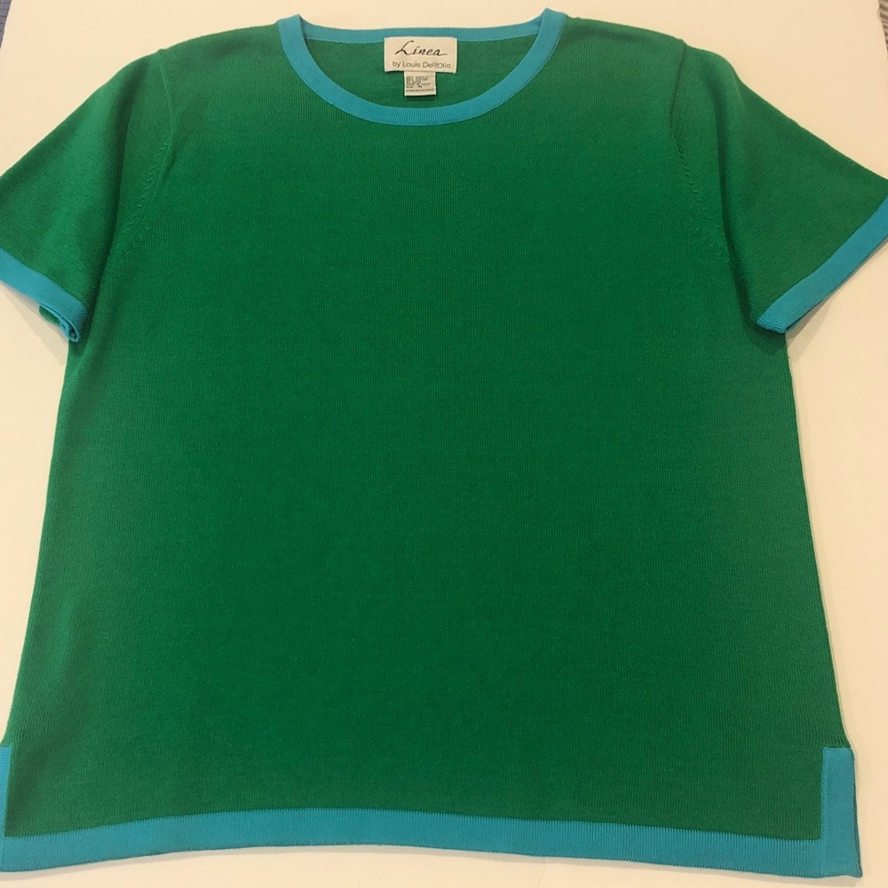 Linea by Louis Dell’Olio Green Scoop Neck Sweater Blue Contrast Trim - M
EC